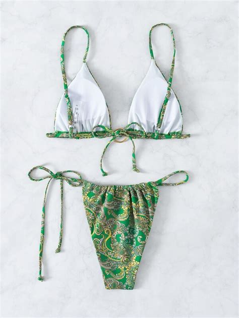 Paisley Print Bikini Set Triangle Bra Thong Bottom 2 Piece Western Bathing Suit SHEIN USA