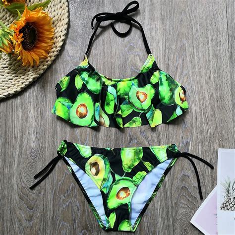 Y L K Z Mayo Ocuklar Tropikal Avokado Bask Gen K Z Bikini Seti
