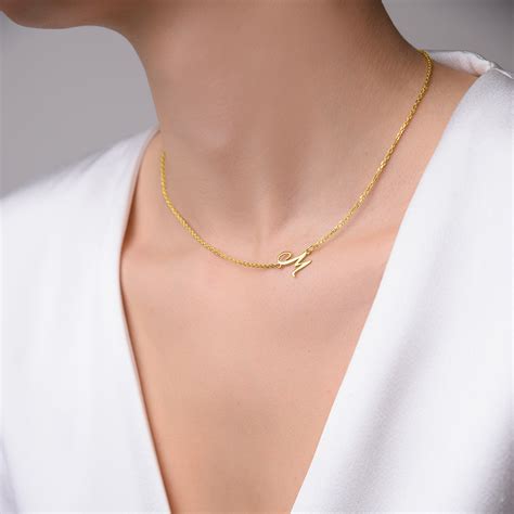 Side Cursive Letter Necklace Elegant Daily Detail Gold Electroplated