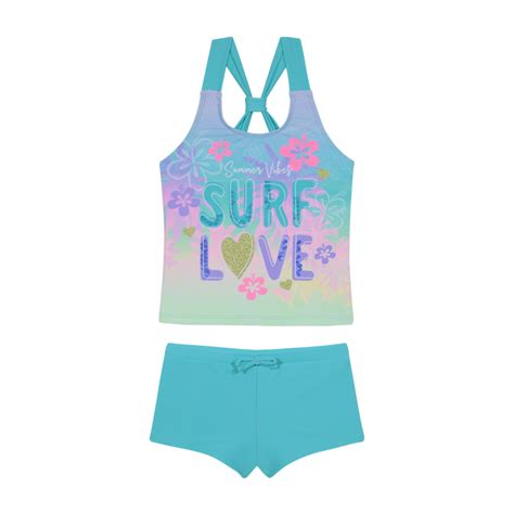 Traje De Ba O Ni A Tankini Uv H O Wear Turquesa Sublimado Y Hot Pants H O Wear