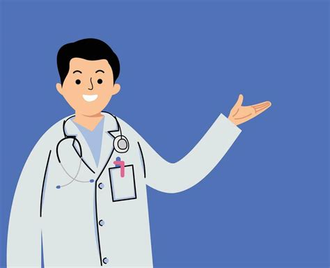 Male Doctor Uniform Cartoon Character Pointing At Empty Space For