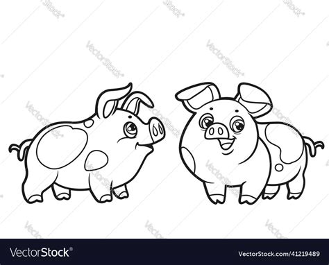 Cute cartoon two pigs outlined for coloring book Vector Image