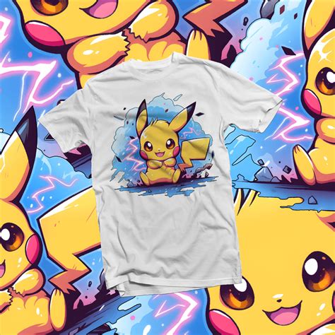 A T Shirt With The Image Of Pikachu And Other Pokemon Characters On It