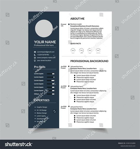 Professional Resume Template Vector Design Stock Vector Royalty Free 2192331899 Shutterstock