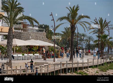 Ibiza Spain 2022 April 14 People At Figueretas Beach On Ibiza