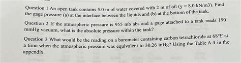 Solved Question An Open Tank Contains M Of Water Chegg