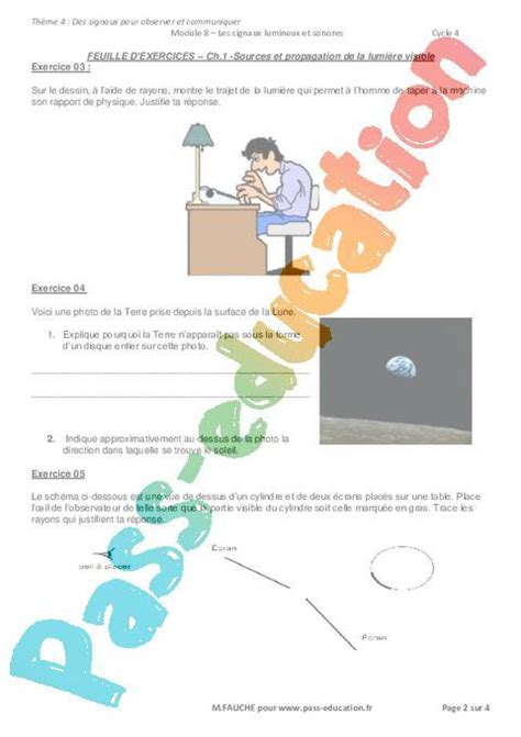 Sources Et Propagation De La Lumi Re Visible Me Exercices Avec