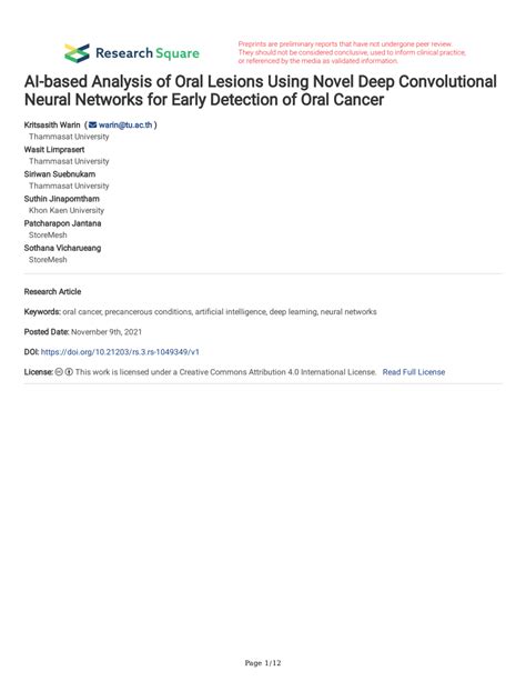 Pdf Ai Based Analysis Of Oral Lesions Using Novel Deep Convolutional Neural Networks For Early