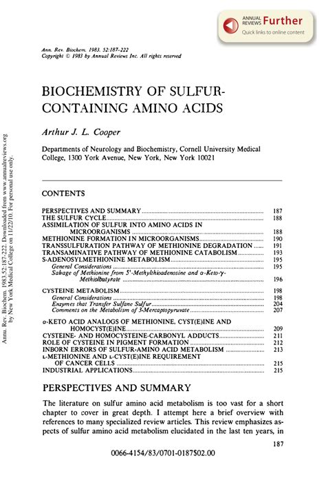 (PDF) Biochemistry of Sulfur-Containing Amino Acids