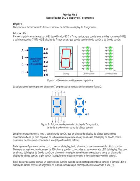 Pdf Pr Ctica No Decodificador Bcd A Display De Segmentos