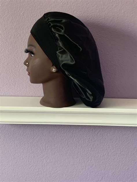 Black Medium Satin Bonnet Hurry Up Hair Growth