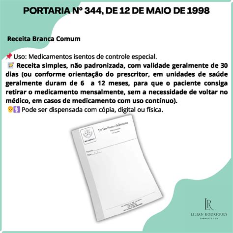 Portaria Nº 344/ 1998 - Portaria Nº 344/1998: Tipos de Receitas e Validades - Studocu