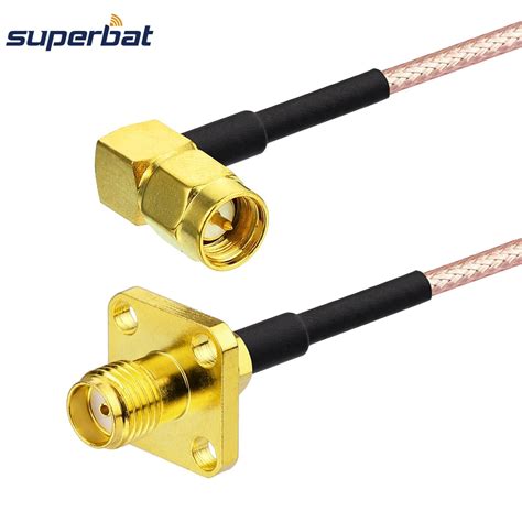 Superbat SMA Female 4 Hole Panel Mount To SMA Male Right Angle