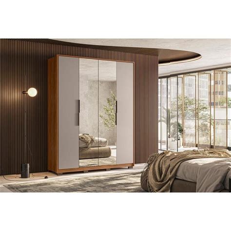 Guarda Roupa 4 Portas E 3 Gavetas C 2 Espelhos E Pés Attore Nogueira Touch nude Prime