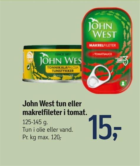 John west tun eller makrelfileter i tomat tilbud hos Føtex