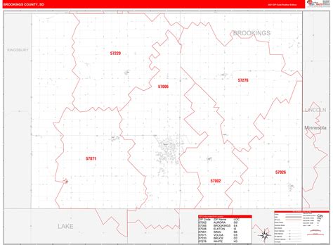 Brookings County Sd Zip Code Wall Map Red Line Style By Marketmaps