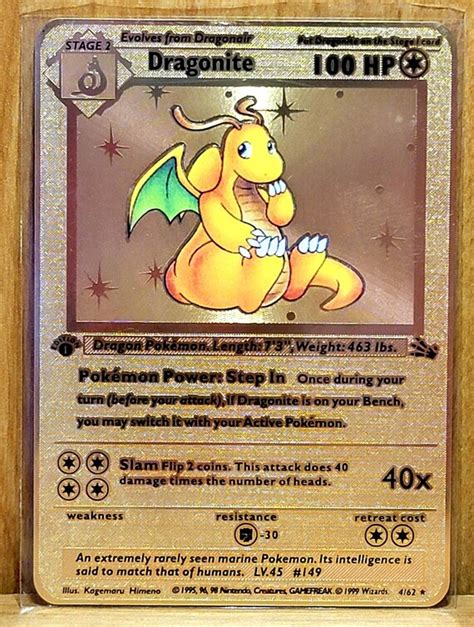 Custom Gold Dragonite Pokemon Card Etsy