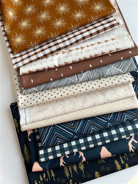 Custom Bundle Navy Brown Woodland 12 Quilt Fabric Neutral Colors