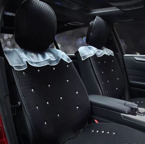 Black Mesh Car Seat cover w/ Rhinestone bling Crystals and Lace Five-p ...