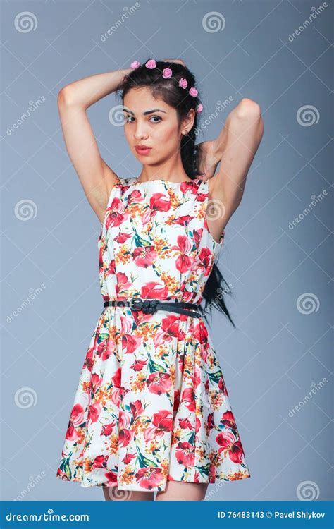 Pretty Brunette Girl Posing Stock Image Image Of Small Background