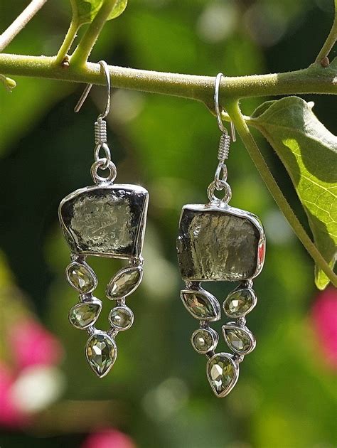 Moldavite Earring Set With Peridot Silver Jewellery Sets Earrings