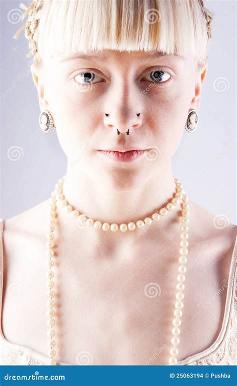 Beautiful Blonde Girl With A Pearl On Her Neck Stock Photo Image Of Powder Cosmetics 25063194