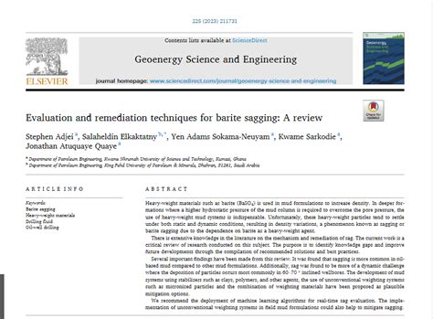 PDF Evaluation And Remediation Techniques For Barite Sagging A Review