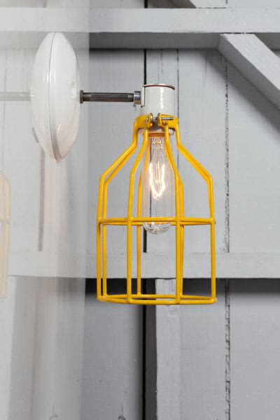 Industrial Wall Sconce Yellow Wire Cage Wall Light Industrial Light Electric