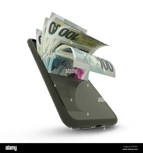 D Rending Of Eastern Caribbean Dollar Notes Inside A Mobile Phone