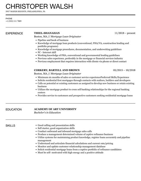 Mortgage Loan Originator Resume Samples Velvet Jobs