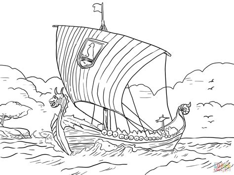 Longship Viking Sea Vessel coloring page | Free Printable Coloring Pages