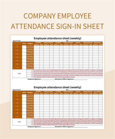 Company Employee Attendance Sign In Sheet Excel Template And Google