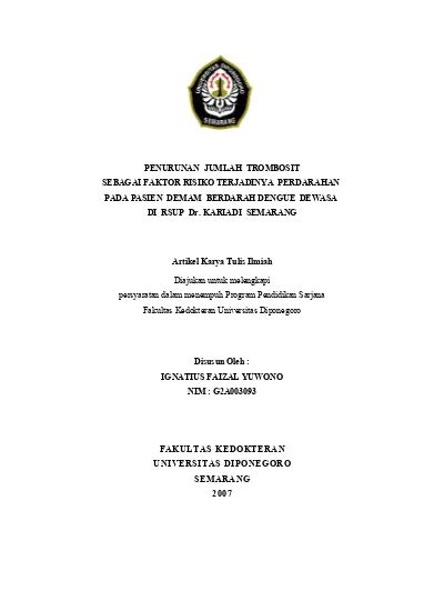 Penurunan Jumlah Trombosit Sebagai Faktor Risiko Terjadinya Perdarahan