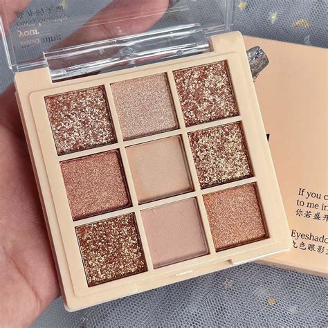 Paleta de sombra de ojos con purpurina colorida de 9 colores color nude champán dorado rosa