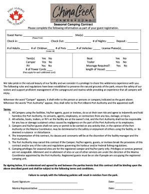 Fillable Online Portalberniportauthority Seasonal Camping Contract