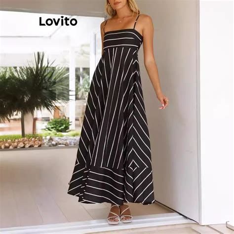 Lovito Women Elegant Striped Structure Line Dress Lnl72385 Shopee