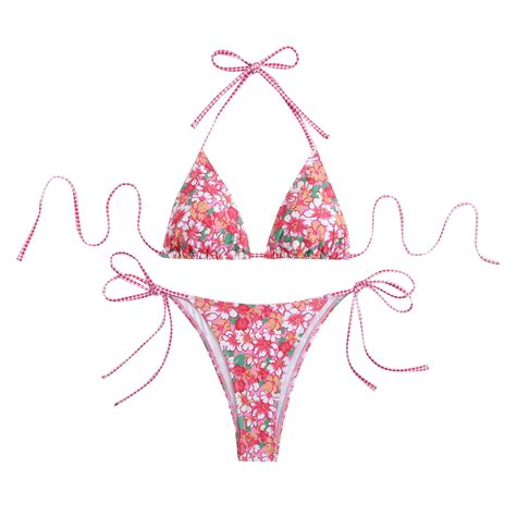 Wyobmus Women S Triangle Bikini Set String Swimsuit Printed Tie Smocked Ruched Two Piece Bathing