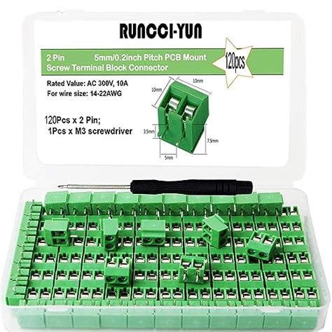 RUNCCI YUN 120pcs Universal PCB Board Kit 2 Pin Screw Terminal Block