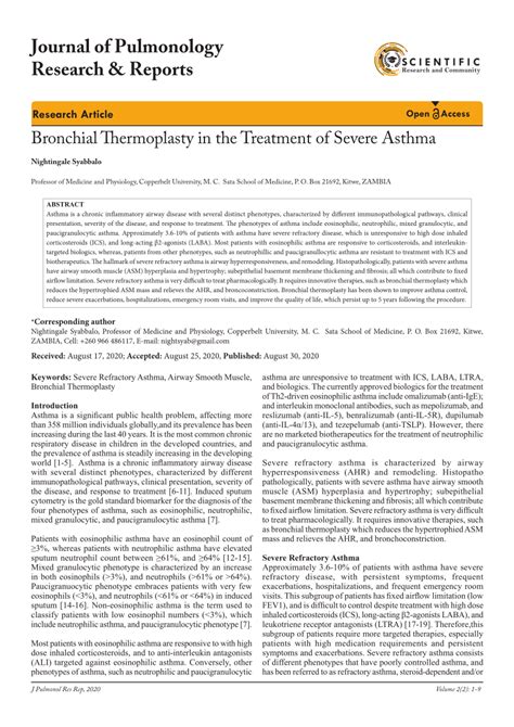 PDF Bronchial Thermoplasty In The Treatment Of Severe Asthma