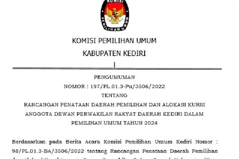 Kpu Kabupaten Kediri Buat Rancangan Pemetaan Dapil Jelang Pemilu 2024