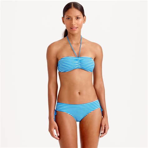 J Crew Deck Stripe Tie Front Bandeau Bikini Top In Blue Lyst