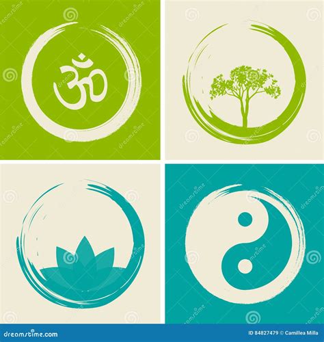 Vector Spiritual Logos Set Illustration With Hindu Word Om Stock Vector