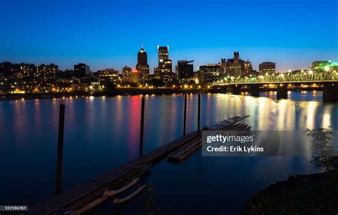 Portland Oregon Skyline At Night High Res Stock Photo Getty Images