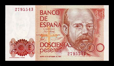 España 200 Pesetas L Alas Clarín 1980 Pick 156 Sin Serie Sc Unc