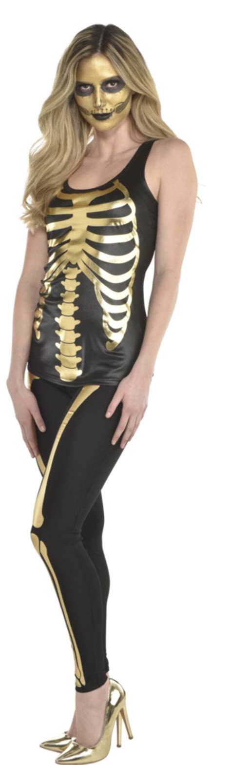 Womens Skeleton Blackgold Jumpsuit With Hood Halloween Costume Assorted Sizes Party City