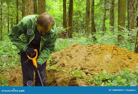 Scientist Ecologist In A Forest Digging Soil Slit Stock Photo Image