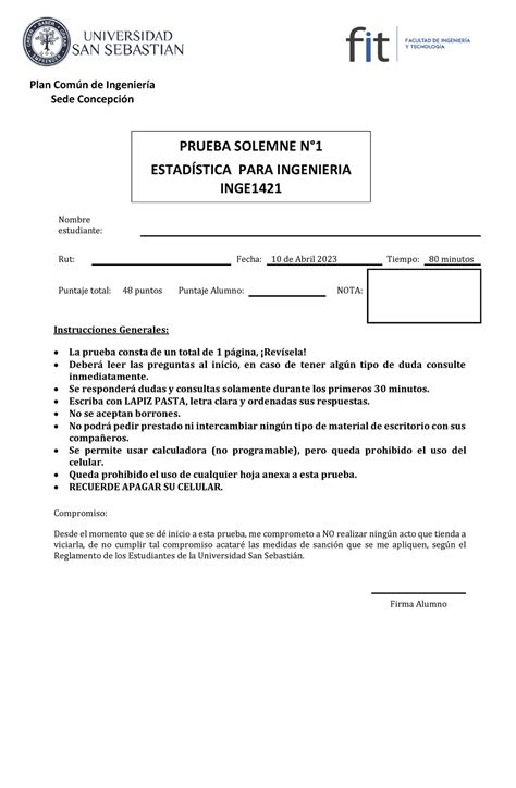 Solemne 1 Estadistica TPC Pauta Sede ConcepciÛn PRUEBA SOLEMNE N