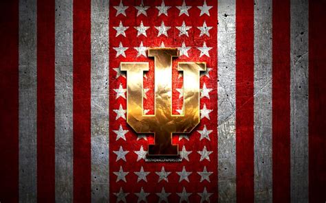 Download Wallpapers Indiana Hoosiers Flag Ncaa Red White Metal