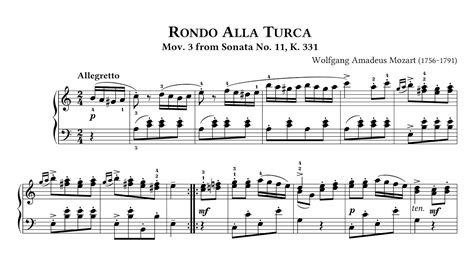 W A Mozart Rondo Alla Turca From Piano Sonata No 11 K 331 Audio Sheet Music [thurzó