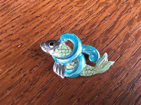 MARGOT DE TAXCO Sterling Silver Enamel Fish Waves Blu Gem